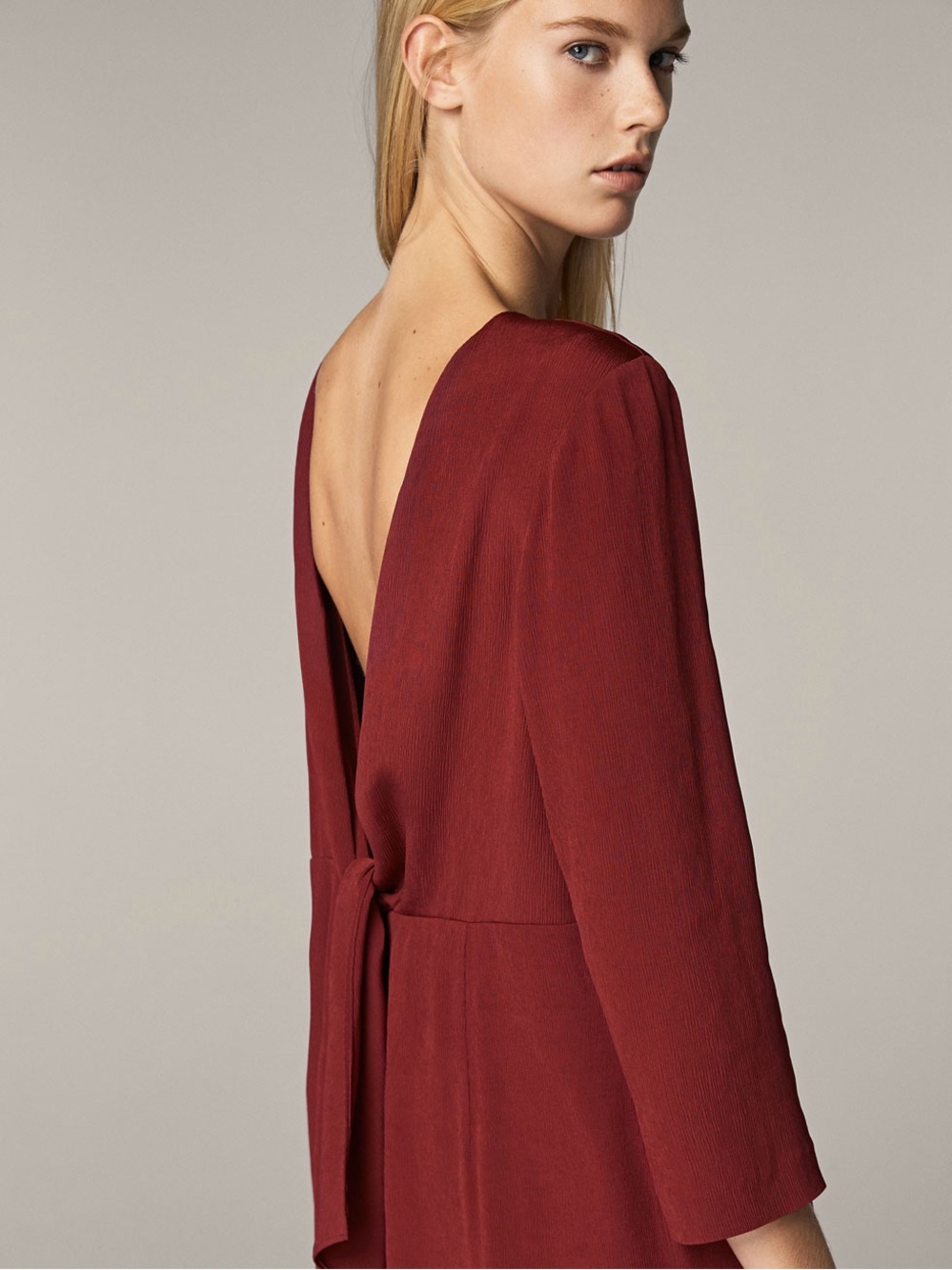 Massimo Dutti Burgundy Open Back Dress Tie Back Cocktail Party Wedding Guest - Picture 16 of 16